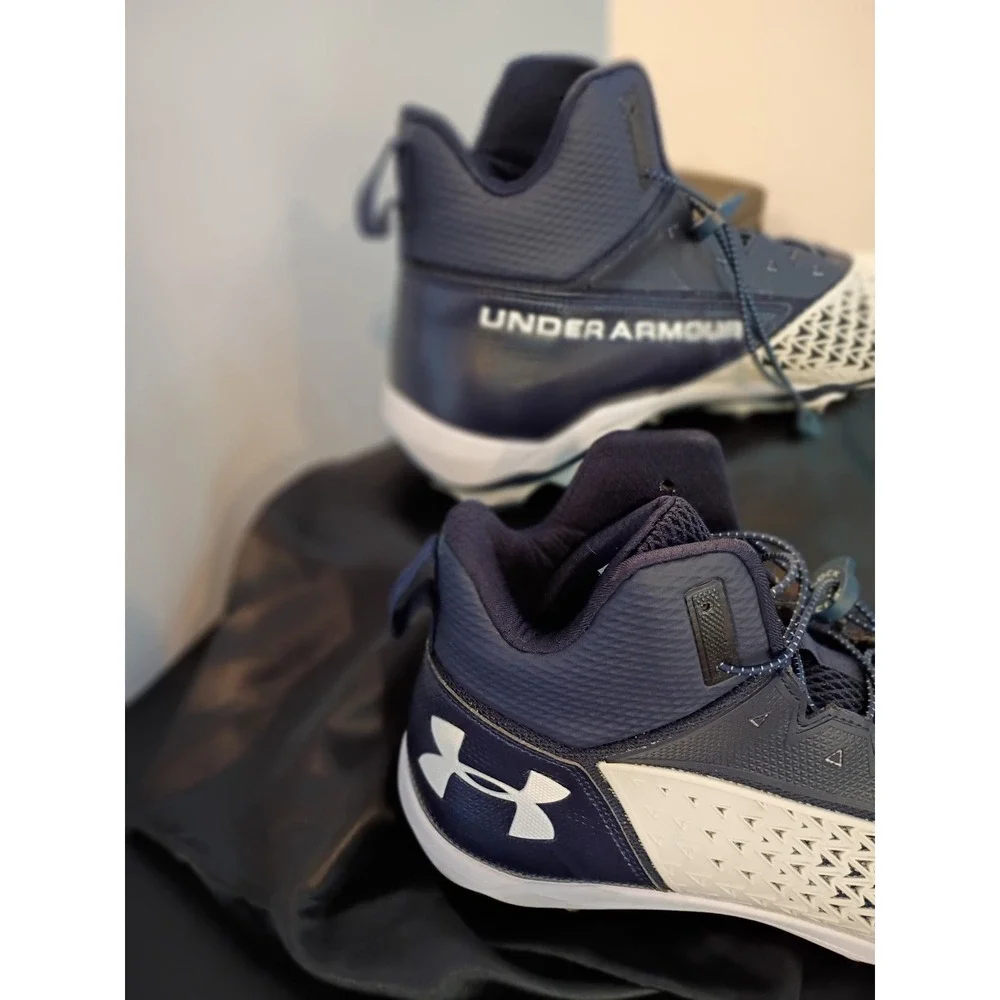 Under Armour Banshee Mid MC‎ Lacrosse Cleats Navy White Mens Size 15 3021193-402
